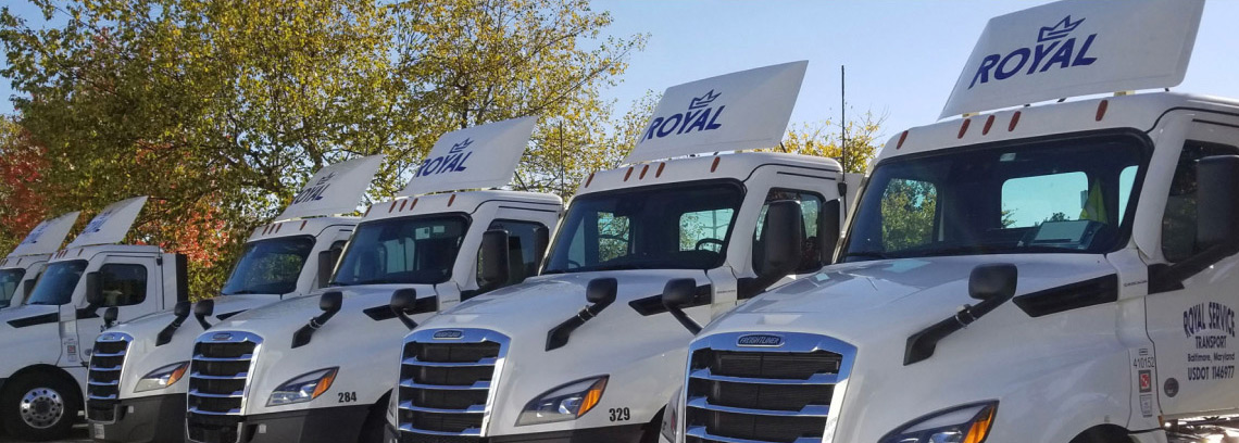 line of transport trucks